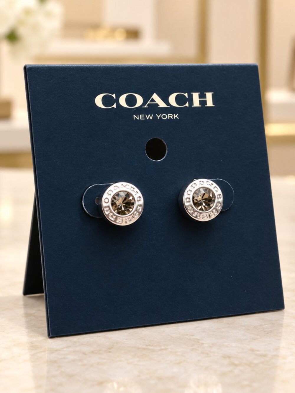 Coach Signature Crystal Logo Stud Earrings Silver-Tone NWT